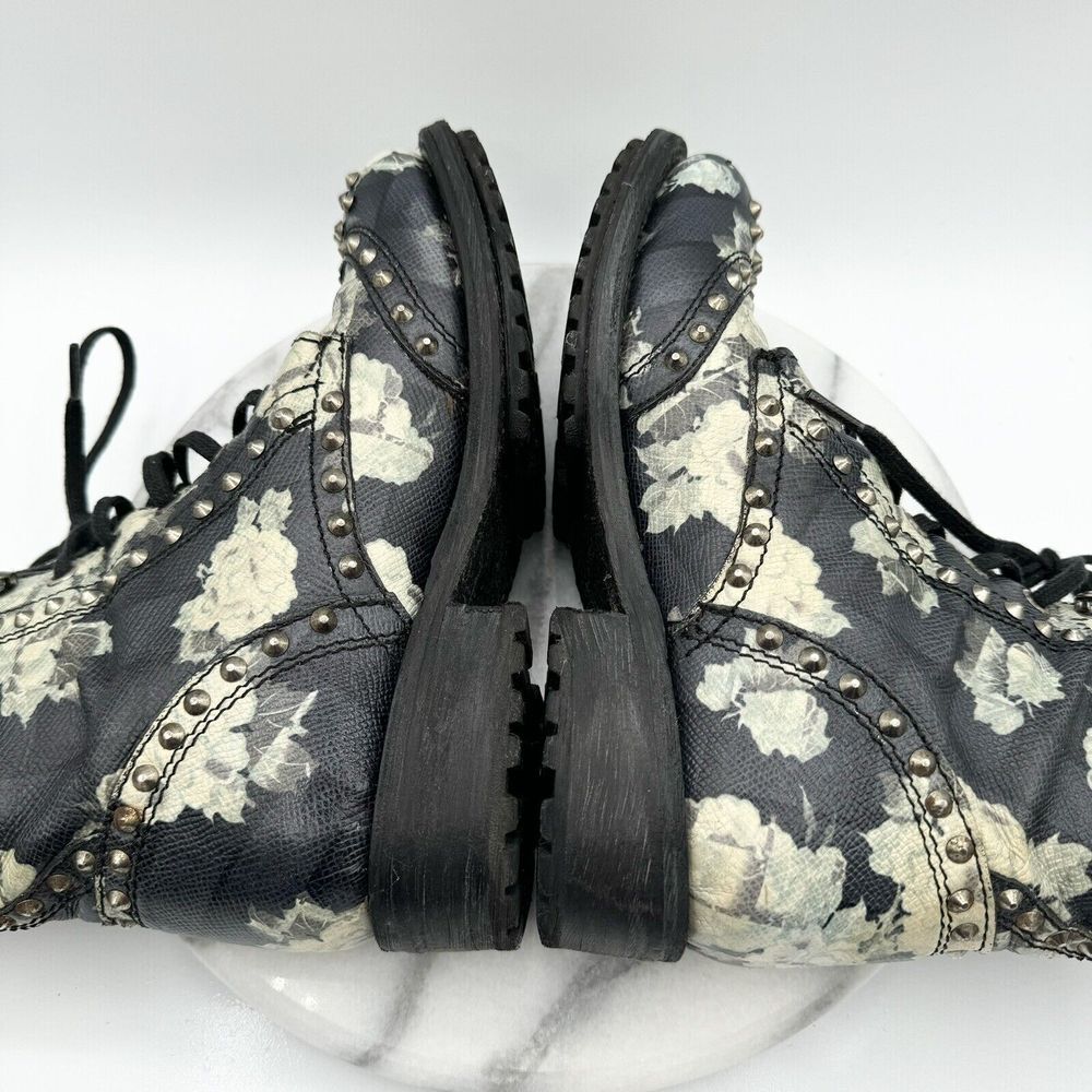 ASH Women's Black Leather Floral Studded Round Toe Biker Combat Boots Size 36 - Picture 5 of 9
